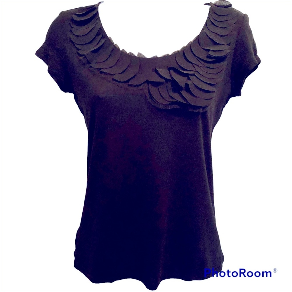 Ann Taylor Dressy Tee with Appliqué Collar, S, Black